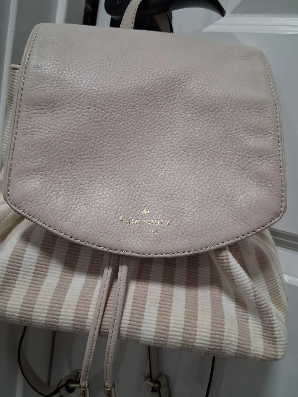 kate spade Cream and Light Beige Striped Mini Backpack
